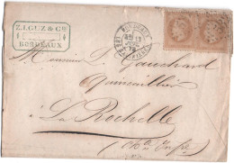 France- 1870- Sur Enveloppe -Napoléon III -2 Timbres Du 10 Cts Bistre  Yvert N° 28A- Oblit- G.C -532 - 1863-1870 Napoleon III With Laurels