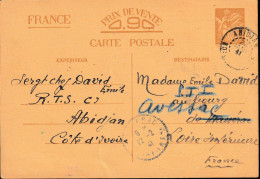 Cote D'Ivoire ENTIER IRIS SUR CARTE INTERZONE ABIDJAN 22 Janvier 1941 - Covers & Documents