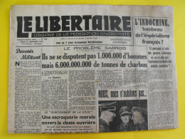 Journal Le Libertaire  N° 336 Du 27 Novembre 1952. Internationale Anarchiste Sarre Indochine Franco Procès De Prague - 1950 à Nos Jours