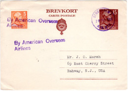 Schweden 1949, 5 öre Auf 15 öre Luftpost Ganzsache V. Stockholm N. USA - Covers & Documents