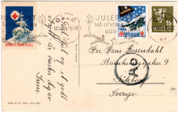 Norwegen 1944, 15 öre Auf Zensurkarte V. Oslo M. 2 Weihnachtsmarken God Jul - Storia Postale