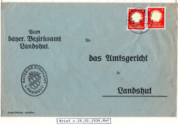 DR 1936, MeF 2x8 Pf. Dienst Auf Orts-Brief Des Bezirksamt Landshut - Covers & Documents