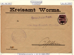 DR 1921, EF 15 Pf. Dienst Auf Drucksache Brief Des Kreisamt Worms. Geprüft - Covers & Documents