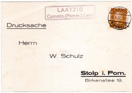 DR 1931, Landpost Stpl. LAATZIG Cammin (Pomm.) Land Auf Karte M. 3 Pf. - Cartas & Documentos