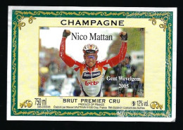 Etiquette Champagne Brut 1er Cru Nico Mattan  Vautrain Dizy Marne 51 Thème Sport Vélo Vainqueur De Gent Wevelgem - Champagne