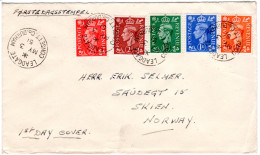 GB 1951, 5 Werte Kpl. Ausgabe Auf FDC Nach Norwegen. - Altri & Non Classificati