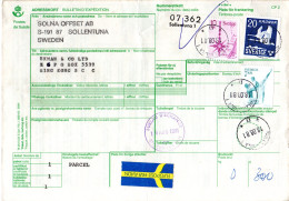 Schweden 1981, 7+10+20 Kr.auf Luftpost Paketkarte V. Sollentuna N. Hong Kong - Cartas & Documentos