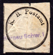 Bayern, K.B. Postamt Verschluss-Siegel M. Blauem L1 BURGAU SCHW. 1 - Cartas & Documentos