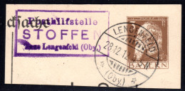 Bayern 1912, Posthilfstelle STOFFEN Taxe Lengenfeld Auf Ganzsachen Ausschnitt - Briefe U. Dokumente