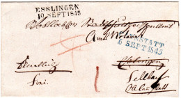 Württemberg 1845, L2 Cannstatt U. Esslingen Auf Franko/Porto Nachsendebrief - Precursores