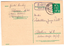 DDR 1956, Landpoststempel FRÖSSEN über Schleiz Auf 10 Pf. Ganzsache. - Briefe U. Dokumente