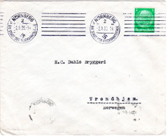 DR 1936, EF 5 Pf. Auf Drucksache Brief V. Nürnberg N. Norwegen. - Briefe U. Dokumente
