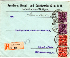 DR 1922, 4 Marken Auf Firmen Reko Brief V. Zuffenhausen - Stuttgart - Brieven En Documenten
