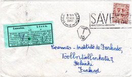 Irland 1948, 2 1/2 P. Auf Brief M. T Stpl. U. Finnland Lösen 4,50 Mk. Etikett - Other & Unclassified