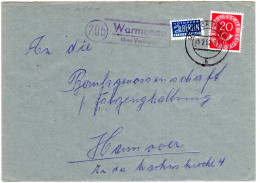 BRD 1952, Landpoststpl. 20b WARMENAU über Vorsfelde Auf Brief M. 20 Pf. - Otros & Sin Clasificación