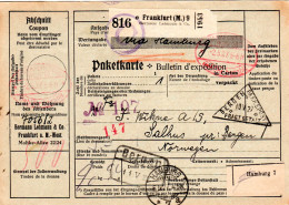 DR 1927, Paketkarte M. Gebühr Bezahlt Ovalstempel V. Frankfurt (M) 9 N. Norwegen - Storia Postale