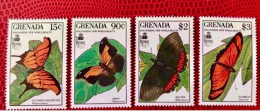 Grenada Grenadines 1990 4 V Neuf ** MNH Farfalle Papillons Butterflies Mariposas Schmetterlinge - Papillons