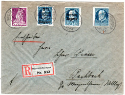 Bayern 1920, Reservestpl. WASSERTRÜDINGEN R Auf Einschreiben Brief M. 4x20 Pf. - Lettres & Documents