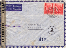 Schweiz 1944, 2x90 C. Auf Luftpost Brief V. St. Gallen "via Basel 2" N Brasilien - Lettres & Documents