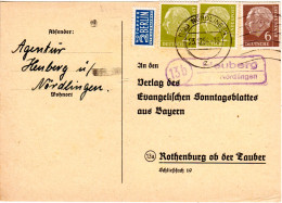 BRD 1954, Landpost Stpl. 13b HEUBERG über Nördlingen Auf Karte M. 2+2+6 Pf. - Cartas & Documentos