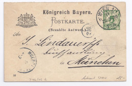 Bayern P 46/05 A, Von Wien Österreich Gebrauchter Ganzsache Antwortteil.  - Storia Postale