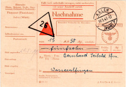 DR 1944, Finanzamt Aalen, Nachnahme Karte Frei Durch Ablösung Reich  - Cartas & Documentos