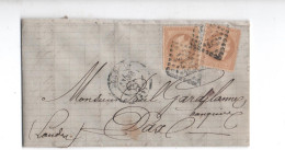 France- 1870- Sur Enveloppe -Napoléon III -2 Timbres Du 10 Cts Bistre  Yvert N° 28B - Oblit- G.C -532 - 1863-1870 Napoléon III. Laure