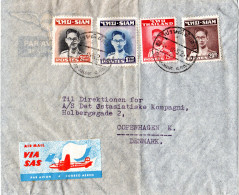 Thailand 1952, 4 Marken Auf Luftpost Brief M. SAS Air Mail Label N. Dänemark - Andere-Azië