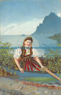 R061003 Old Postcard. Woman In Boat - World