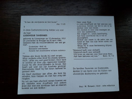 Gewapend Weerstander - Oudstrijder 1940-1945 - Ludovicus Tavernier ° Lissewege 1912 + Brugge 1986 (Fam: Costenoble) - Décès