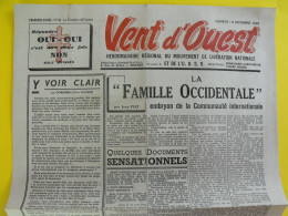 Journal Vent D'Ouest N° 41 Du 6 Octobre 1945 Mouvement De Libération Nationale De Gaulle Herriot Prisonniers Allemands - Altri & Non Classificati