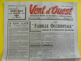 Journal Vent D'Ouest N° 41 Du 6 Octobre 1945 Mouvement De Libération Nationale De Gaulle Herriot Prisonniers Allemands - Other & Unclassified