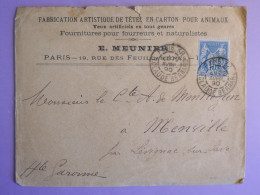 DO10  FRANCE  LETTRE PRIVEE  PUB  1890 PARIS A MENSVILLE    +SAGE 15C + AFF. INTERESSANT++ - 1877-1920: Semi-Moderne