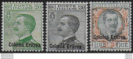 1925 Eritrea VE III 3v. Sopr. Bc. MNH Sassone N. 93/95 - Altri & Non Classificati