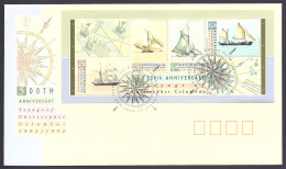 Australia 1992 - 500th Anniversary Voyage Of Christopher Columbus, Sailing Ships Vessel, Discovery - Miniature Sheet FDC - Primo Giorno D'emissione (FDC)
