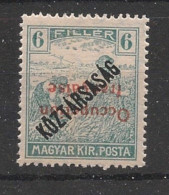 HONGRIE / ARAD - 1919 - N°YT. 30a - 6fi Vert-bleu - VARIETE Surcharge Renversée - Neuf Luxe ** / MNH / Postfrisch - Unused Stamps