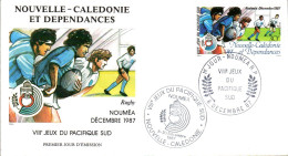 NOUVELLE CALEDONIE FDC 1987 RUGBY - JEUX DU PACIFIQUE SUD - Rugby