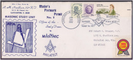 Masonic Study Unit Mailer's Postmark Permit No.1, Masonic Philately, Third Class Label, Freemasonry 1982 Cover - Freimaurerei