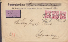 Reichspost NACHNAHME Label AMTBLATTES FÜRSTENTHUM LIPPE, DETMOLD 1879 Cover Brief Postnachnahme 3-Stripe Pf(e). - Briefe U. Dokumente