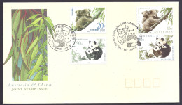 Australia 1995 - Fauna, Wild Endangered Animals, Koalas, Panda, Joint Issue With China, 4 Stamps  - FDC - FDC