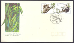 Australia 1995 - Fauna, Wild Endangered Animals, Koalas, Panda Bear, Joint Issue With China, 2 Stamps  - FDC - Omslagen Van Eerste Dagen (FDC)