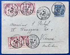 ENTIER Lettre 15c Bleu + Complément Sage N°85 X5 Oblitérés De ROUEN Pour WIEN / AUTRICHE Transit Dateur Bleu PARIS TTB - 1876-1898 Sage (Tipo II)