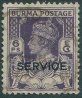 Burma Official 1946 SGO29 6p Violet KGVI SERVICE Ovpt FU - Myanmar (Burma 1948-...)