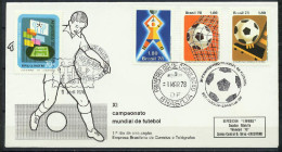 Brazil 1978 Football Soccer World Cup Set Of 3 On FDC With Argentina Stamp - 1978 – Argentina