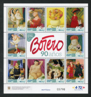 COLOMBIA (2022) AMERICA UPAEP Botero 90 Años, Maestro Fernando Botero, Arte, Art, Paintings - Mint Sheet - Colombie