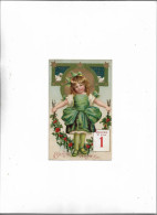 Carte Postale Ancienne Bonne Année Petite Fille Très Jolie Avec Une Guirlande De Houx Dans Les Mains - Nouvel An