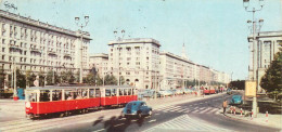 Warszawa Ulica Marszalkowska Street Tram 1966 Non-standard Format Postcard 7 X 14.5 Cm - Polonia