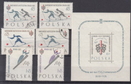 ⁕ Poland / Polska 1962 ⁕ Nordic Skiing Championships, Sports Mi.1294-1300 ⁕ 6v Used + MH* Block 26 - Shades, 2v Damaged - Usados