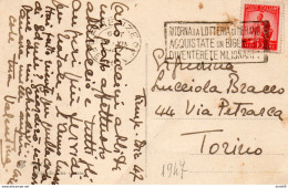 1947  CARTOLINA CON ANNULLO FIRENZE + TARGHETTA RITORNA LA LOTTERIA DI MERANO - 1946-60: Marcophilie