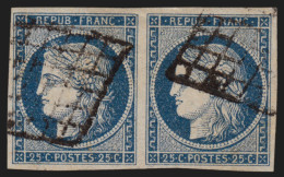 N°4 Paire, Cérès 25c Bleu, Oblitéré Grille Noire - TB - 1849-1850 Ceres